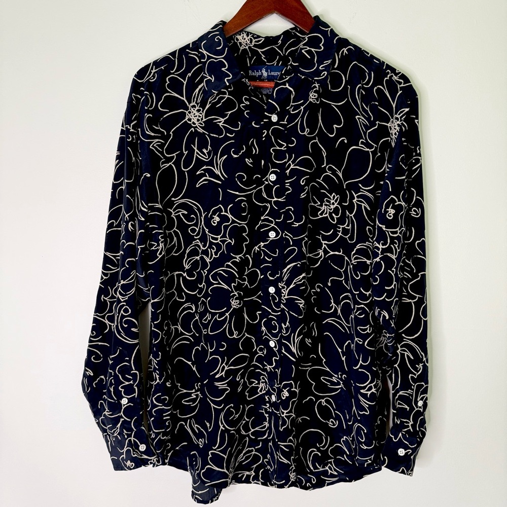 Vintage Ralph Lauren 100% Silk Floral Top Size 14
